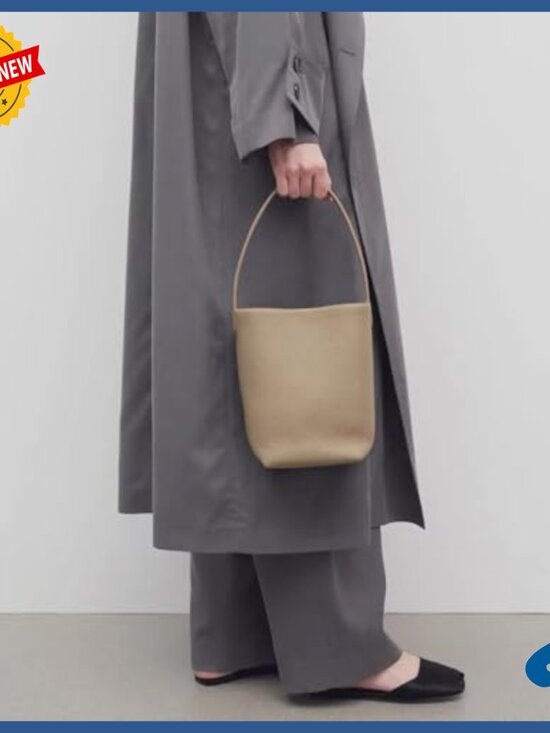 Genuine Leather Bucket Tote Bag with Credit Card Holder Wallet, Medium Size - Picture 2 of 7